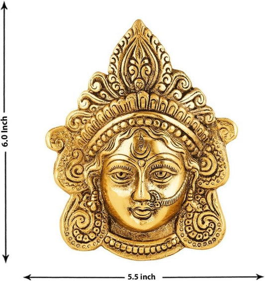 Ambika Durga Face Wall Hanging Metal Idol Showpiece - 15.24 cm (Gold Plated, Metal, Gold)
